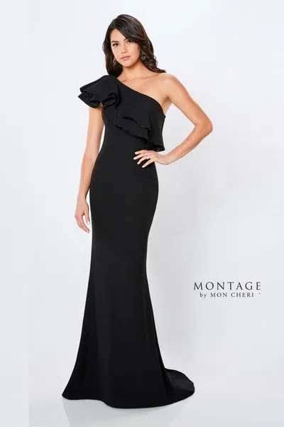 Montage 221975 Ruffled Long Formal Evening Dress In Black
