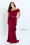 Montage 221976 Long Ruffle Slit Formal Evening Dress In Burgundy