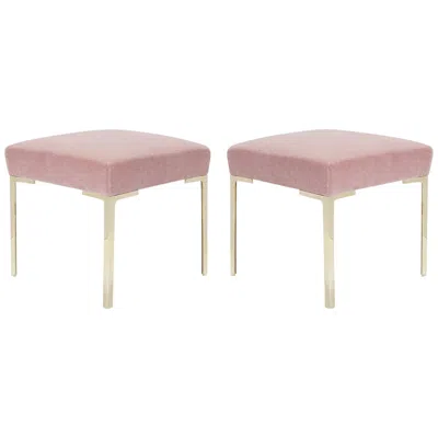 Pre-owned Montage Astor Petite Brass Ottomans In Blush Mohair By , Pair In Sand