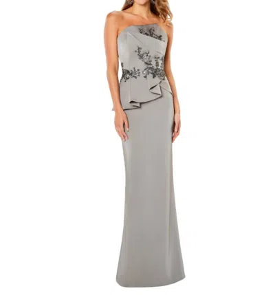 Montage By Mon Cheri Asymmetrical Long Dress In Taupe In Grey