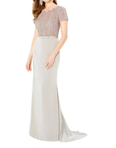 Montage By Mon Cheri Beaded Bateau Evening Gown In Stone In White