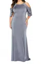 Montage By Mon Cheri Cold Shoulder With Tiered Sleeves Gown In Charcoal