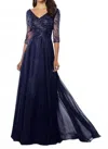 Montage By Mon Cheri Diamond Chiffon A-line Gown In Navy