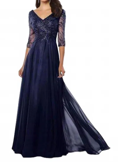 Montage By Mon Cheri Diamond Chiffon A-line Gown In Navy