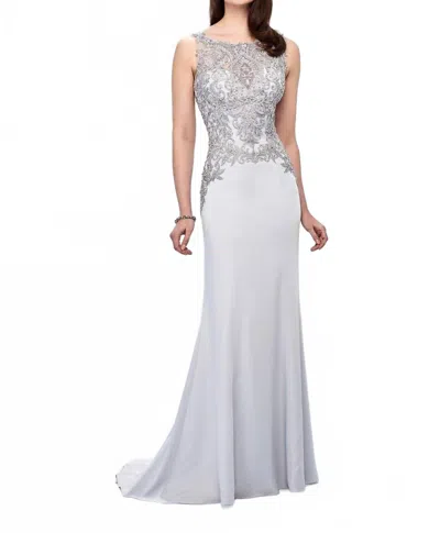Montage By Mon Cheri Embroidered Lace Beaded Gown In Ice Gray - Silver In Multi