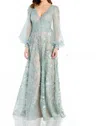 Montage By Mon Cheri Enchanting Floral Cottagecore Dress In Sage In Blue