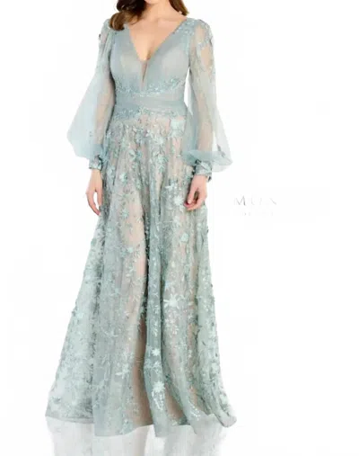 Montage By Mon Cheri Enchanting Floral Cottagecore Dress In Sage In Blue