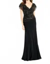 Montage By Mon Cheri Formal Lace-chiffon Full Dress In Black In Black