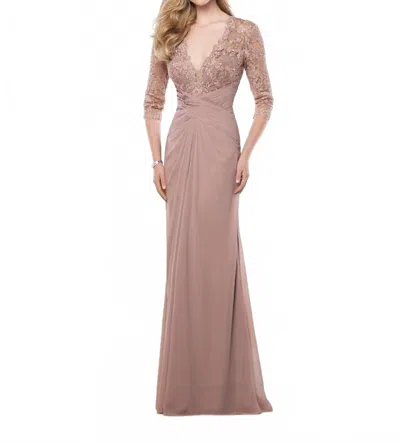 Montage By Mon Cheri Georgette Lace A-line Gown In Mink