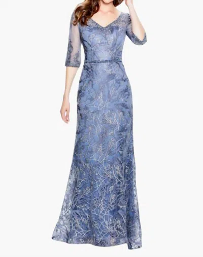Montage By Mon Cheri Illusion Sleeves Lace Dress In Delphinium In Blue