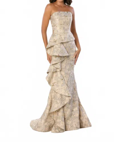 Montage By Mon Cheri Jacquard Mermaid Fitted Gown In Pewter Gold In Neutral