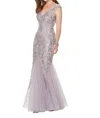 Montage By Mon Cheri Lace And Tulle Gown In Grey/lavender