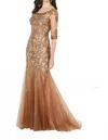 Montage By Mon Cheri Lace Evening Gown In Bronze In Gold