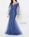 Montage By Mon Cheri Lace Ornate Mother Of The Bride Gown In Delphineum In Blue