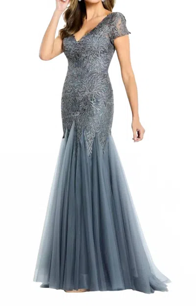 Montage By Mon Cheri Lace Tulle Trumpet Gown In Grey In Multi