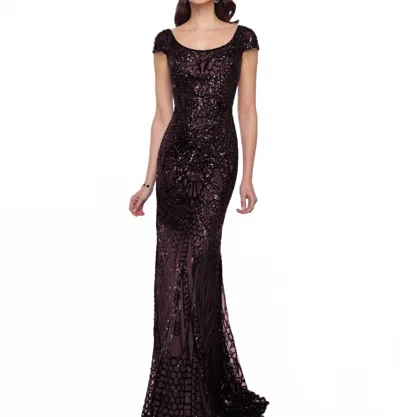 Montage By Mon Cheri Long Sequin Gown In Wine In Black