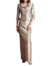 Montage By Mon Cheri Shift Midi Dress With Jacket In Champagne In Multi