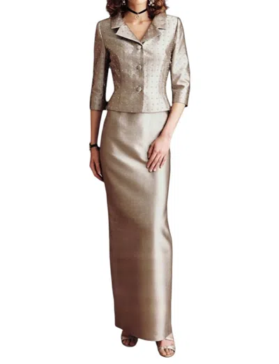 Montage By Mon Cheri Shift Midi Dress With Jacket In Champagne In Multi