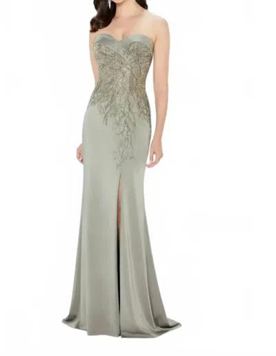 Montage By Mon Cheri Strapless Beaded Sweetheart Gown In Taupe In Gray
