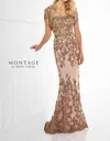 Montage By Mon Cheri Strapless Lace Sheath Gown In Brown Nude In Multi