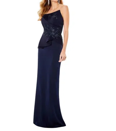 Montage By Mon Cheri Strapless Peplum Dress In Navy In Blue