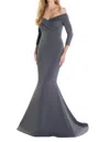 Montage By Mon Cheri Stretch Crepe Mermaid Gown In Charcoal In Gray