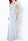 Montage By Mon Cheri V-neck Evening Dress In Ice Gray