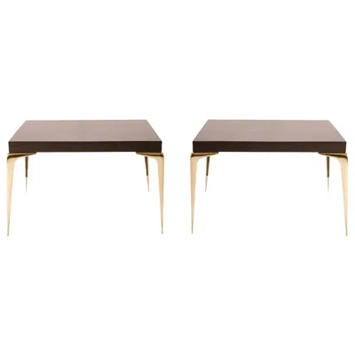 Pre-owned Montage Colette Brass Occasional Tables In Walnut By , Pair In Brown