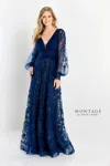 Montage M2201 A Line Gown Long Allover Lace Formal Dress In Blue