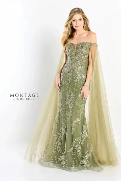 Montage M2204 Beaded A Line Gown Long Evening Formal Dress In Green