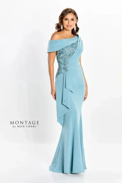 Montage M2208 Long A Line Ruffle Chic Formal Dress In Blue