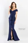 Montage M2209 Long Fit Peplum Formal Evening Dress In Blue