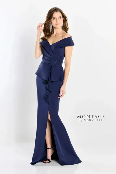 Montage M2209 Long Fit Peplum Formal Evening Dress In Blue