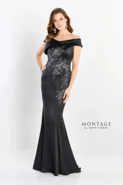 Montage M2210 Long Floral Fit Formal Evening Dress In Black