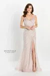 Montage M2216 Long Sequin High Slit Formal Dress In Pink
