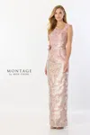 Montage M2227 Ruched Long 3d Floral Formal Dress In Pink