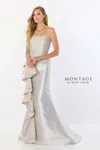 Montage M2228 Long Mermaid Gown Peplum Ruffle Formal Evening Dress In Silver