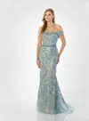 Montage M2230 Long Lace Mermaid Beaded Belt Formal Dress In Blue