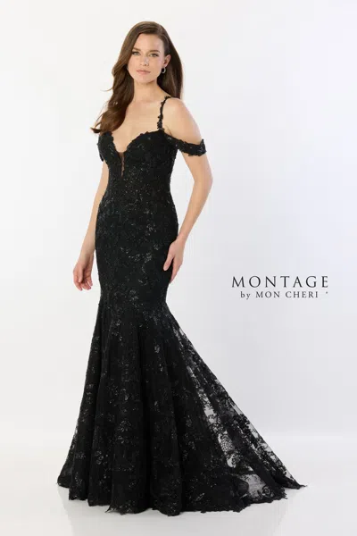 Montage M2232 Long Lace Sequin Mermaid Evening Formal Dress In Black