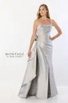 Montage M2235 Long Lace High Slit Formal Evening Dress In Silver