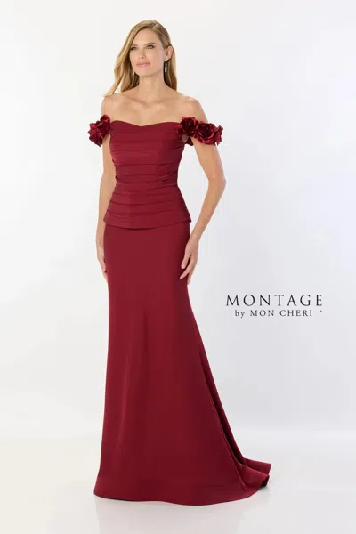 Montage M2242 Pleated Long Formal Mermaid Evening Dress In Burgundy