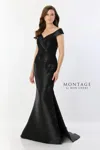 Montage M2243 Lace Applique Long Removable Sleeve Formal Dress In Black