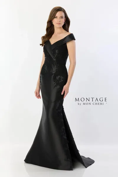 Montage M2243 Lace Applique Long Removable Sleeve Formal Dress In Black