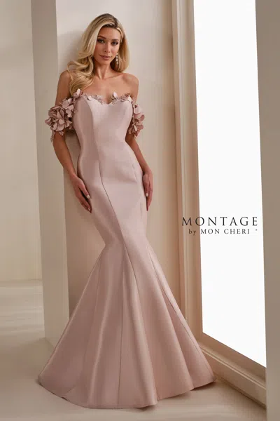 Montage M3101 Long Formal Mermaid 3d Floral Evening Dress In Pink