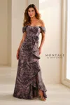 Montage M3103 Pleated Long Formal Ruffle Evening Gown In Purple