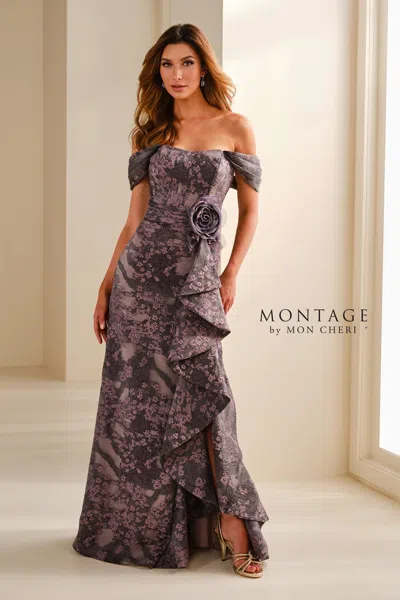 Montage M3103 Pleated Long Formal Ruffle Evening Gown In Purple