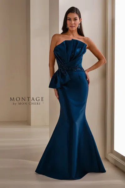 Montage M3104 Beaded Long Mermaid Evening Formal Dress In Blue