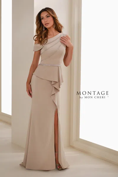Montage M3107 Long Mermaid Peplum Formal Evening Dress In Gray