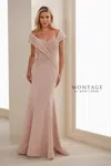 Montage M3108 Long Formal Sequin Lace Evening Dress In Pink