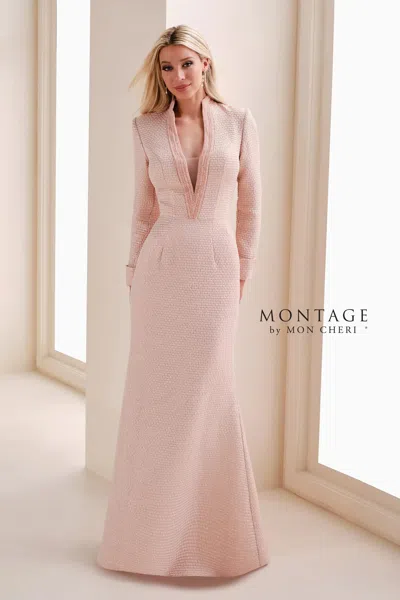 Montage M4204 Long Sleeve Metallic Mother Of The Bride Formal Dress In Pink